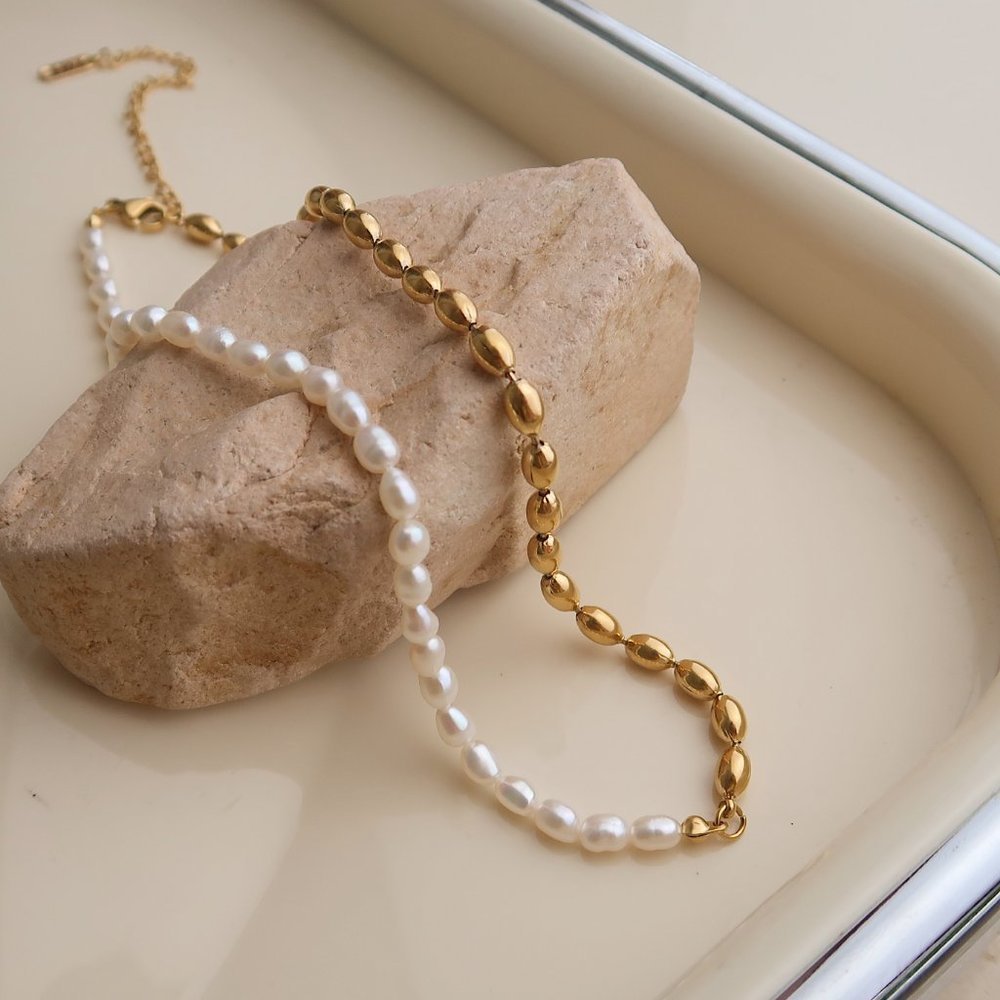 NEW 18K Gold Plated Fresh Water Pearl Necklace x - Picture 3 of 7